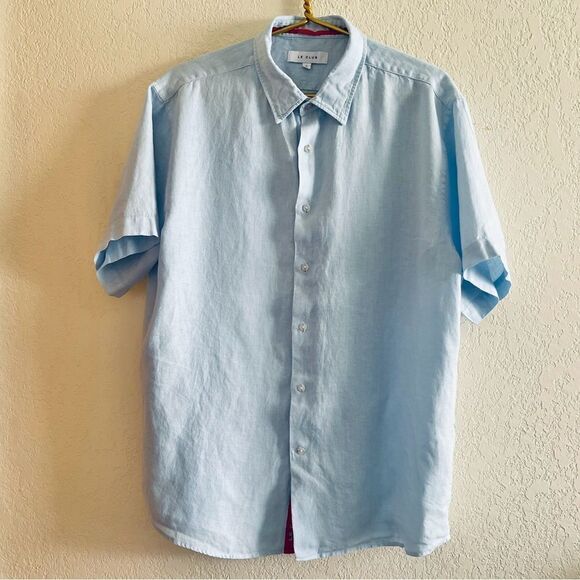 Retro Vintage Y2K LeClub Linen Short Sleeve Button Up Casual Summer Shirt - Picture 7 of 15